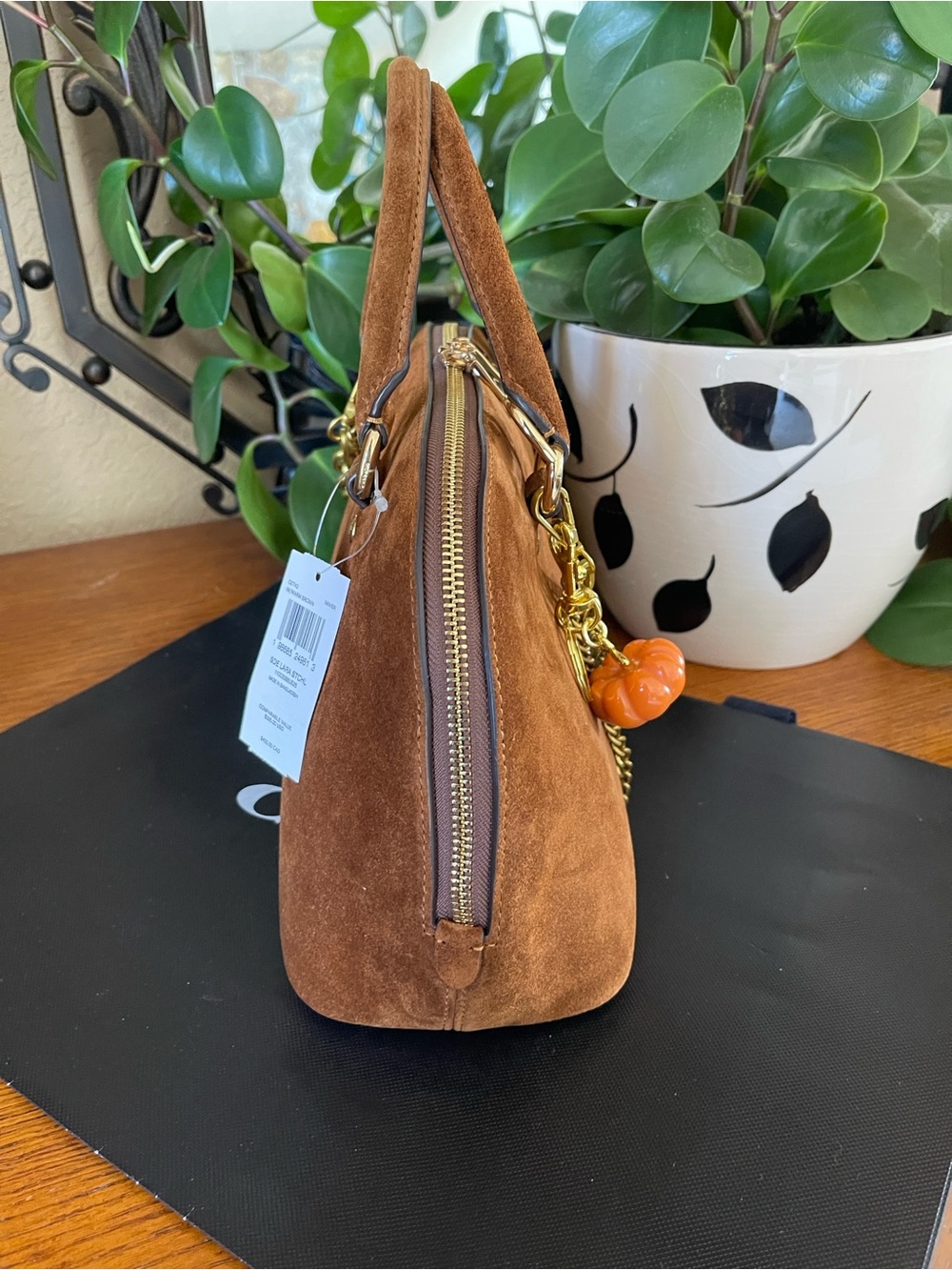 NWT COACH Lara Satchel Bag in Warm Brown Suede - Picture 3 of 14
